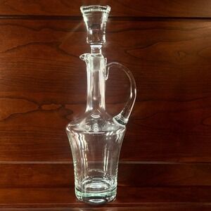 Toscany Hand Made Glass Decanter with Stopper Clear Romania Barware MCM w/ Label